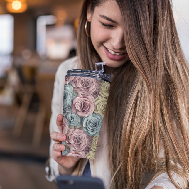 3D Pink Floral Thermal Tumbler (3D Pink Floral Thermal Tumbler)
