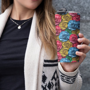 3D Pink Floral Thermal Tumbler