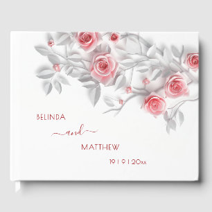 3D Pink Gray Roses   Wedding Guest Book