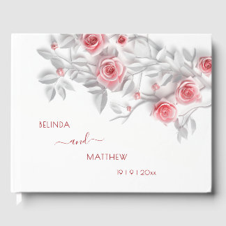 3D Pink Gray Roses | Wedding Guest Book