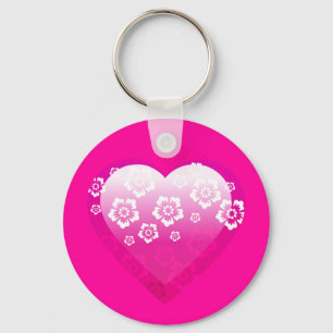 3D PINK HEART FLOWERS TROPICAL DIGITAL ICONS LOGOS KEYCHAIN