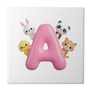 3D Pink Letter A Nursery Ceramic Tile