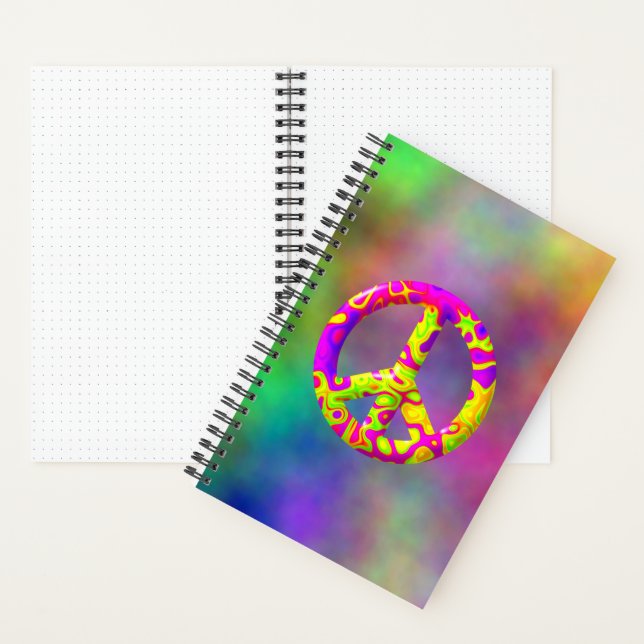 3D pink yellow psychedelic Peace Symbol on Plasma Notebook (Inside)