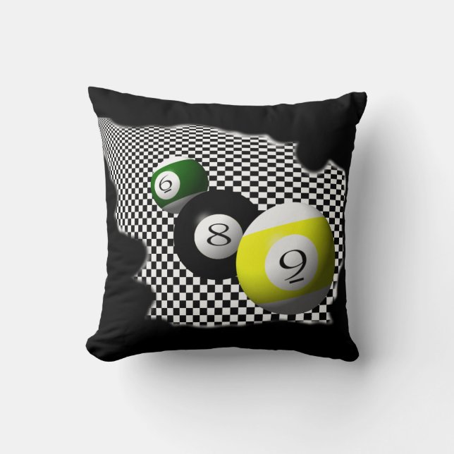 3D Pool Balls Psychobabble Splash Throw Pillow (Front)