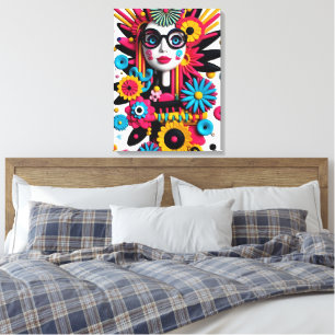 3D Pop Art Portrait – Colourful Abstract Woman wit Canvas Print