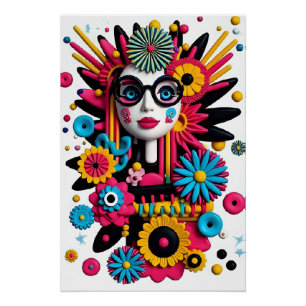 3D Pop Art Portrait – Colourful Abstract Woman wit Poster