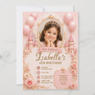 3D Princess Birthday Invitation Template   Pink 
