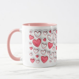 3D Puff Inflated effect Hearts pattern Mug