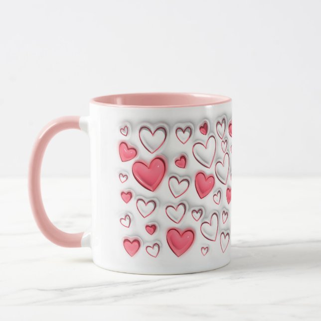 3D Puff Inflated effect Hearts pattern Mug (Left)
