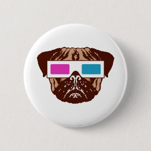 3D Pug 2 Inch Round Button