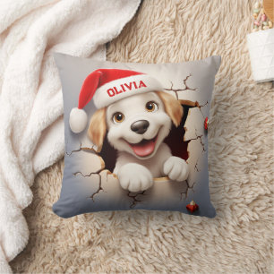 3D Puppy Christmas Throw Pillow