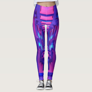 "3D Purple & Blue Geo Leggings: Futuristic Design" Leggings
