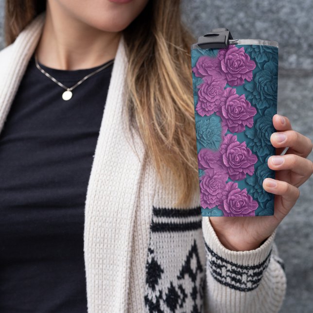 3D Purple Floral Thermal Tumbler (3d floral tumbler)