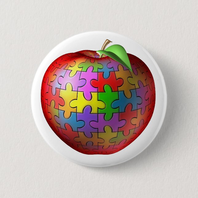 3D Puzzle Apple 2 Inch Round Button (Front)