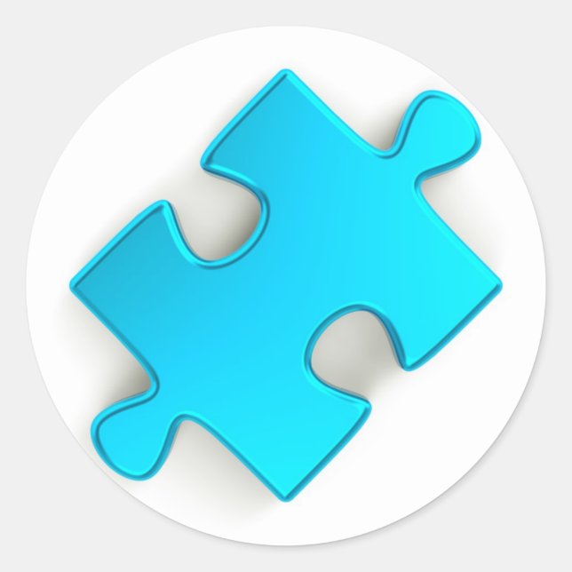 3D Puzzle Piece (Metallic Light Blue) Classic Round Sticker (Front)