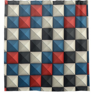 3D Pyramidal Geometric Pattern – Red, Blue & Cream