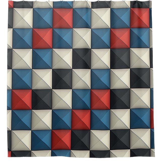 3D Pyramidal Geometric Pattern – Red, Blue & Cream (Front)