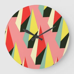3D Pyramids: Retro Geometric Vintage. Large Clock