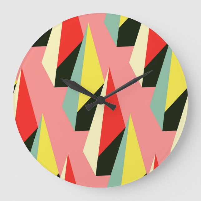 3D Pyramids: Retro Geometric Vintage. Large Clock (Front)