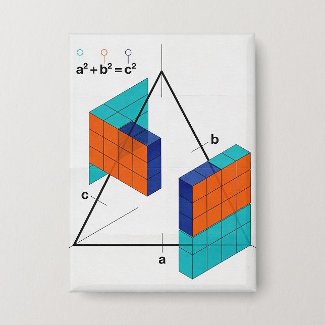 3D Pythagorean Theorem Cubes Button for Math Lover (Front)
