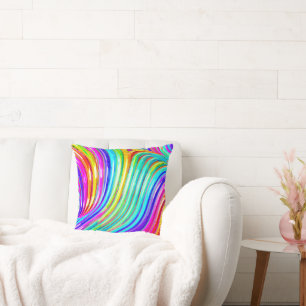 3D Rainbow-hued Abstraction Pattern Throw Pillow