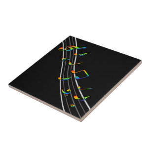 3D Rainbow Musical Notes Score on Black Tile