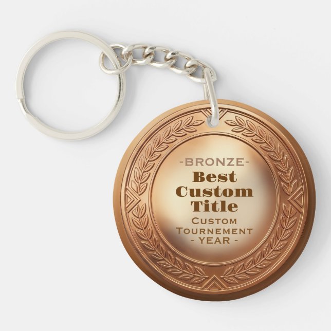 3D Realistic Bronze Medal Custom Editable Award Keychain (Front)