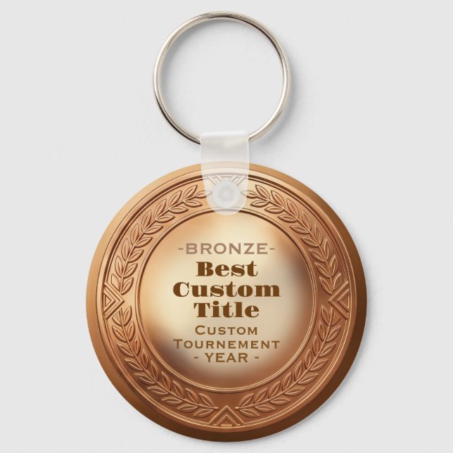 3D Realistic Bronze Medal Custom Editable Award Keychain (Front)