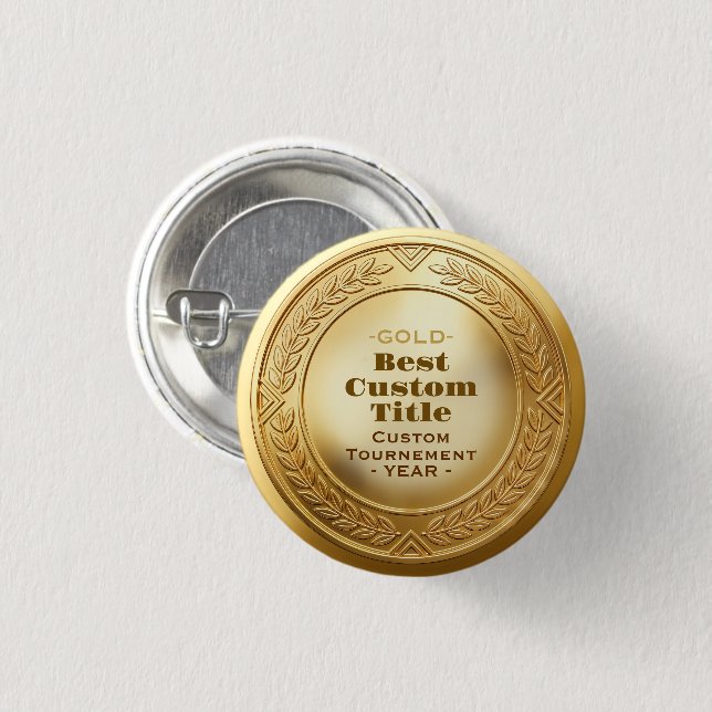 3D Realistic Gold Medal Custom Editable Award 1 Inch Round Button (Front & Back)