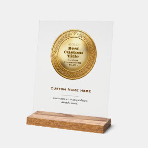 3D Realistic Gold Medal Custom Editable Award Acrylic Sign