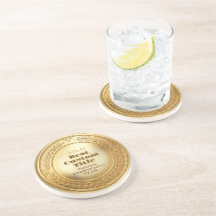 3D Realistic Gold Medal Custom Editable Award Coaster