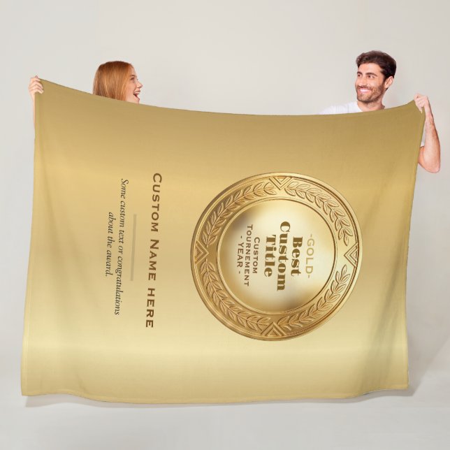 3D Realistic Gold Medal Custom Editable Award Fleece Blanket (In Situ)