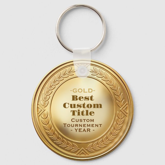 3D Realistic Gold Medal Custom Editable Award Keychain (Front)