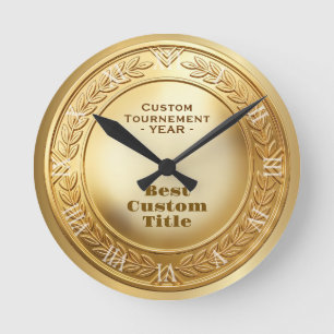 3D Realistic Gold Medal Custom Editable Award Round Clock