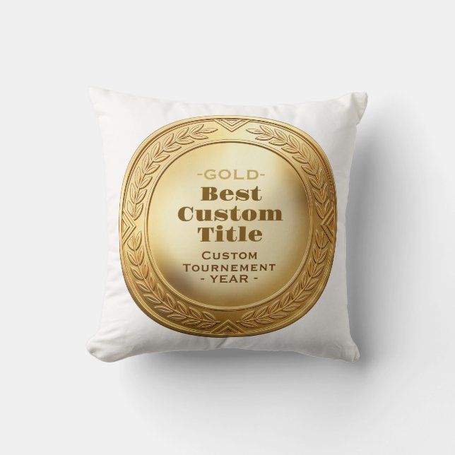 3D Realistic Gold Medal Custom Editable Award Throw Pillow (Front)