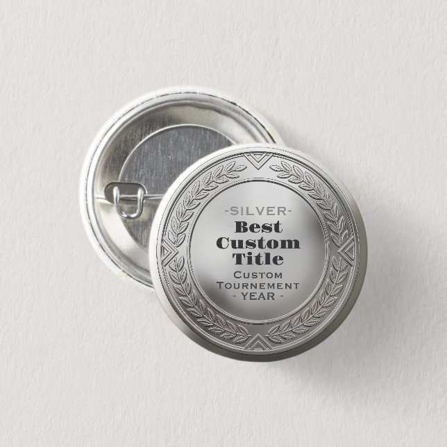 3D Realistic Silver Medal Custom Editable Award 1 Inch Round Button (Front & Back)
