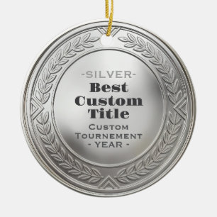 3D Realistic Silver Medal Custom Editable Award Ceramic Ornament