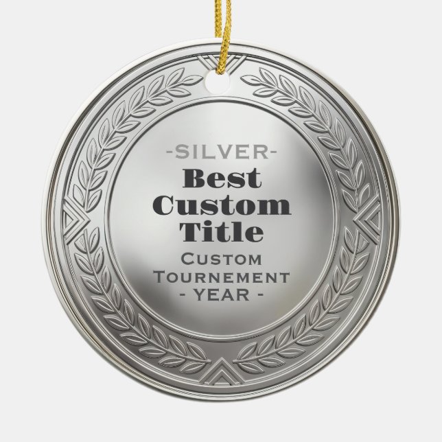3D Realistic Silver Medal Custom Editable Award Ceramic Ornament (Front)
