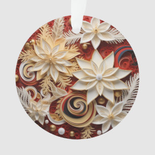 3d Red and Gold Christmas Flowers Ornament