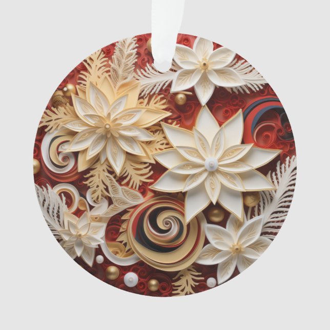 3d Red and Gold Christmas Flowers Ornament (Front)