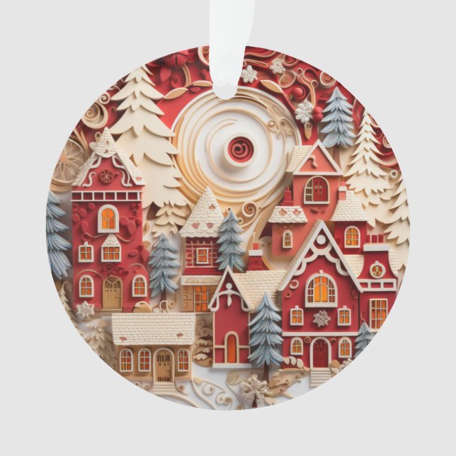 3d Red and Gold Christmas Village Ornament (Front)