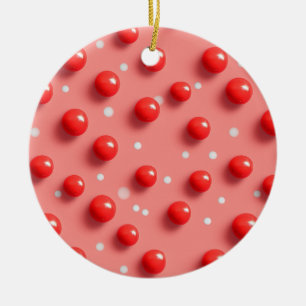 3D Red and White Polka Dots Pattern Ceramic Ornament