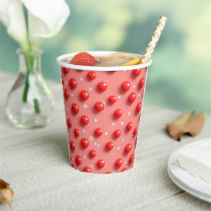 3D Red and White Polka Dots Pattern Paper Cups