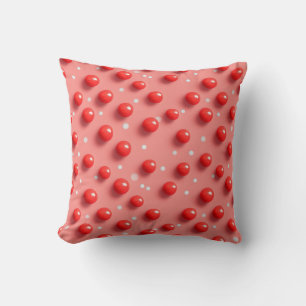 3D Red and White Polka Dots Pattern  Throw Pillow