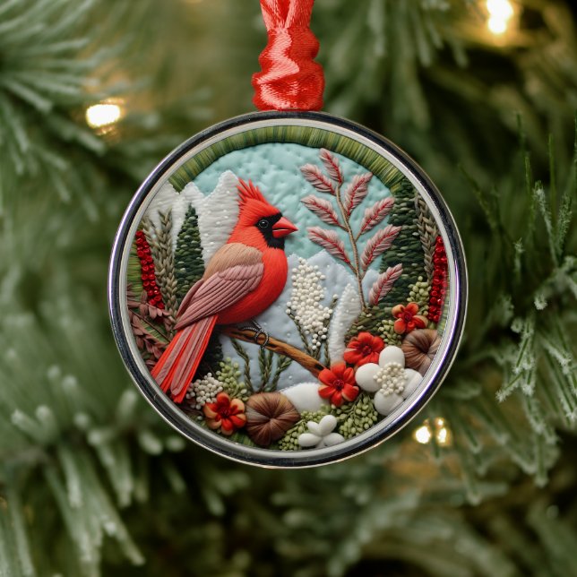 3D Red Cardinal Chirstmas  Metal Ornament (Tree)