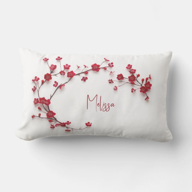 3D Red Cherry blossom Lumbar Pillow (Front)