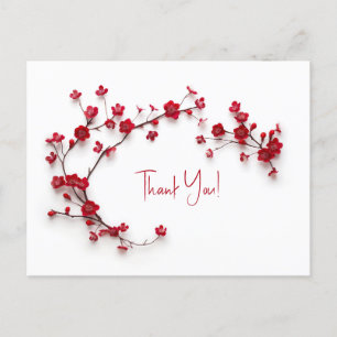 3D Red Cherry Blossoms Thank You Postcard