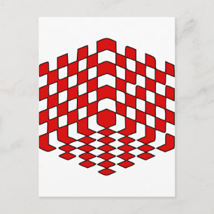 3D Red Cube Optical Illusion Postcard