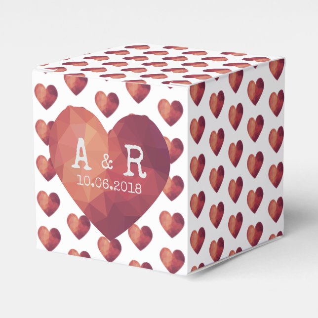 3d red heart couple monograms wedding date favor box (Front Side)