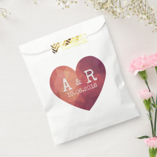 3d red heart couple monograms wedding date favour bag